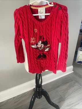 Disney Red Cable-Knit Minnie Mouse Sweater with Gold Snowflakes